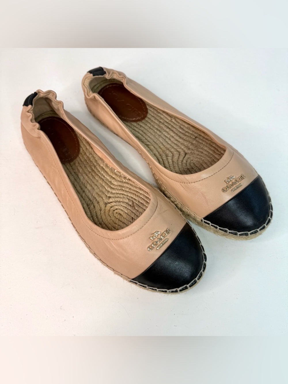 COACH Camryn Beige Black Leather Espadrille Slip On Loafers Size 7 - Picture 11 of 16